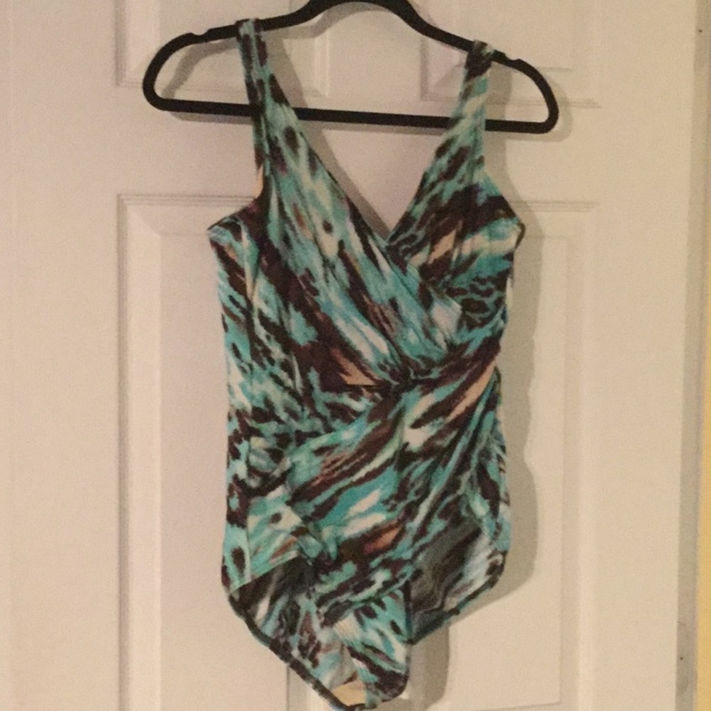 Miraclesuit Blue and Brown One Piece Swimsuit